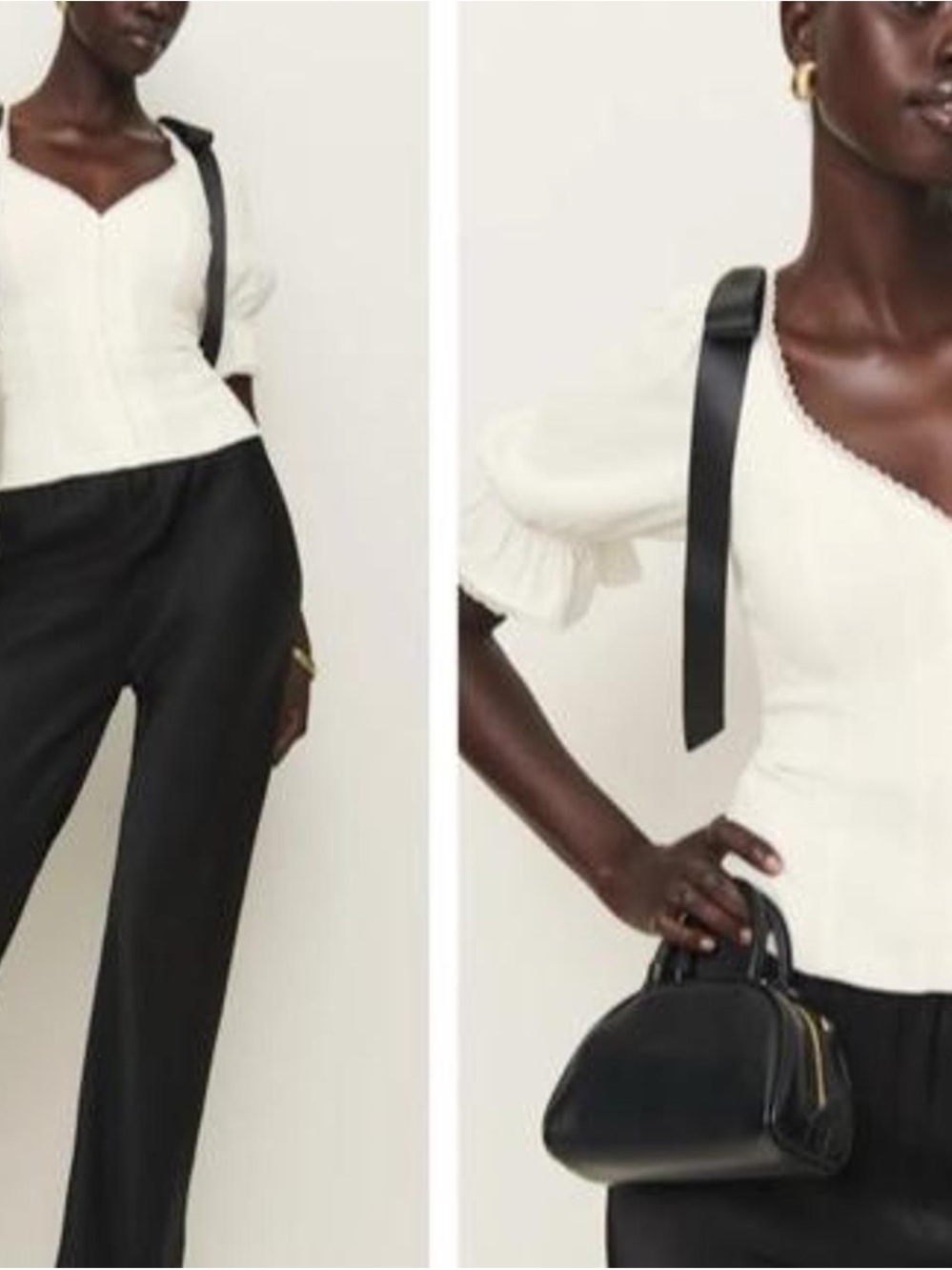 Reformation Cream Smocked Textured Top